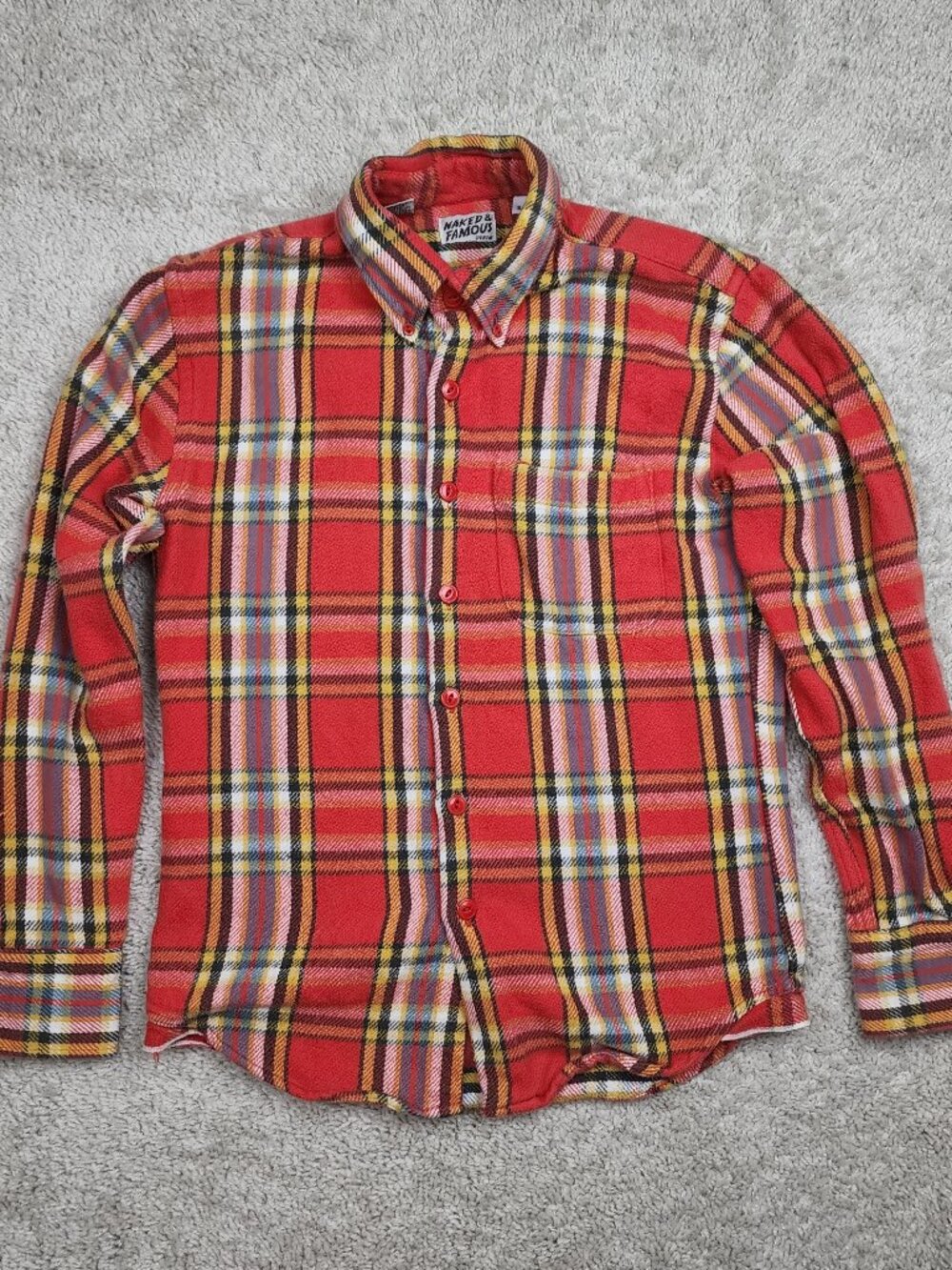 Naked & Famous Shirt Mens Size Small Plaid Flannel Soft Button Up Made In Canada